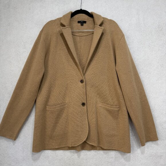 J Crew Blazer Womens 2 Large Tan Sweater Knit 2 Button Patch Pockets 570018 - Picture 1 of 11